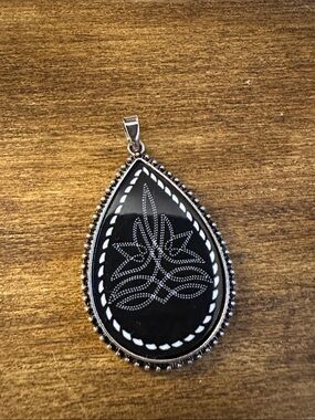 Sterling Teardrop Black Onyx Pendant Necklace - Elegant Silver Accent